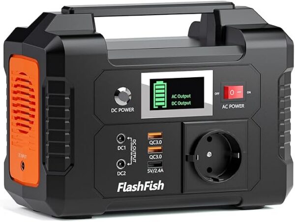Flashfish 200W Przenośna Stacja Zasilająca 151Wh, Generator Słoneczny 230 V AC,2 porty DC i 3 porty USB, z Wysokiej Jakości Baterią Litowo-jonową, Przenośny Powerbank na Kemping, Awarie Prądu