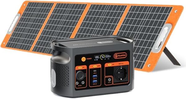 FlashFish przenośna stacja zasilająca 300 W z panelem słonecznym 100 W, akumulator LiFePO4 179,2 Wh, szybkie ładowanie 0-80% w 1 godzinę, funkcja EPS, wielofunkcyjny generator solarny na kemping, do