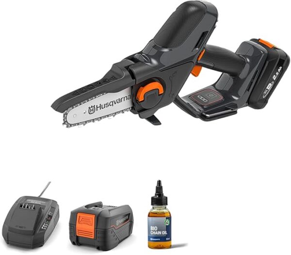 Husqvarna Aspire™ P5-P4A mini pilarka łańcuchowa z akumulatorem i ładowarką, wysokowydajna piła łańcuchowa do gałęzi do 75 mm