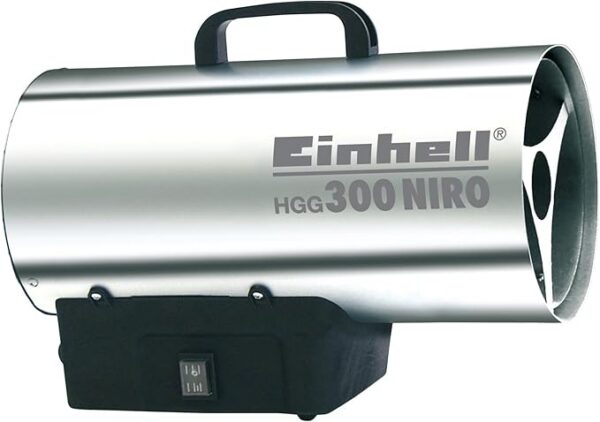 Einhell Generator gorącego powietrza HGG 300 Niro (30 kW, ciśnienie robocze 1,5 bar, przepływ powietrza 500 m³/h, zapłon piezoelektryczny, zabezpieczenie przeciwpożarowe, turbo-wentylator), srebrny,