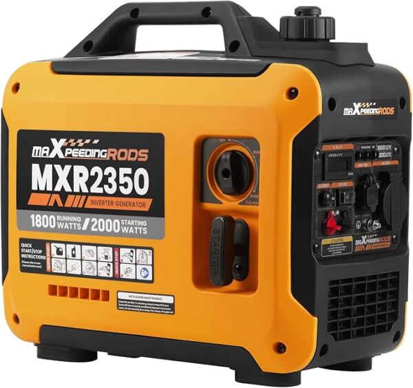 maXpeedingrods Inwerterowy generator prądu, 2000 W, benzynowy, 4-suwowy, z gniazdem USB i gniazdami 230 V, cyfrowy wyświetlacz, kompaktowy i lekki, na kemping, do podróży na świeżym powietrzu, kampera