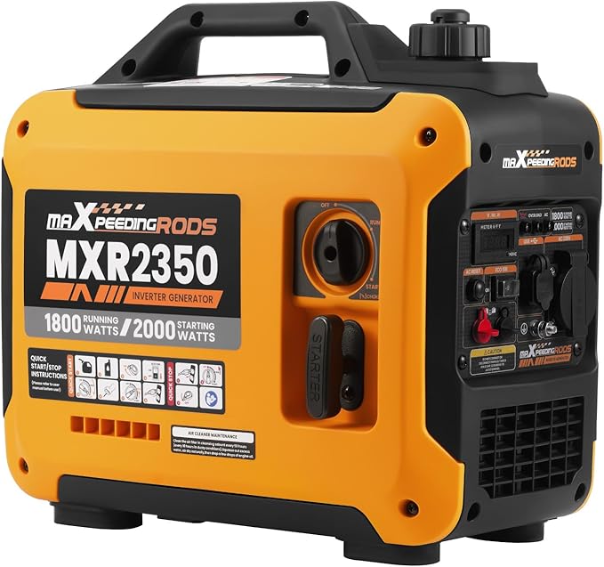 maXpeedingrods Inwerterowy generator prądu, 2000 W, benzynowy, 4-suwowy, z gniazdem USB i gniazdami 230 V, cyfrowy wyświetlacz, kompaktowy i lekki, na kemping, do podróży na świeżym powietrzu, kampera