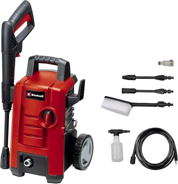 Einhell TC-HP 130 myjka wysokociśnieniowa | myjka 1500 W, 130 bar, 390 l/h | zestaw do mycia strumieniowego z wężem wysokociśnieniowym 5 m, pistoletem, lancą, różnymi dyszami czyszczącymi, szczotkami