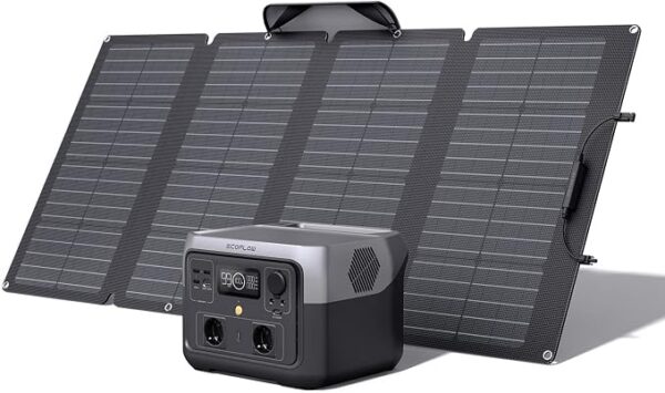 ECOFLOW RIVER 2 MAX przenośna elektrownia z panelem słonecznym 160 W, moc wyjściowa 1000 W z X-boost, zewnętrzny generator słoneczny RV