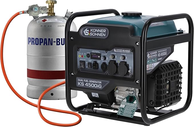 K&S Könner&Söhnen KS 4500iG generator inwerterowy (gaz/benzyna) 4500 W, generator prądu z USB, tryb ekologiczny | generator awaryjny na kemping, do domu i warsztatu, generator inwerterowy