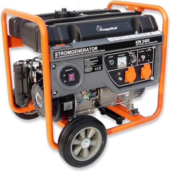 KnappWulf Agregat prądotwórczy awaryjny KW3400, generator prądotwórczy, 4-suwowy silnik benzynowy 7 KM, 2 x 230 V, 1 x 12 V 3000 W, AVR, zabezpieczenie przed brakiem oleju, przemysłowy zbiornik z